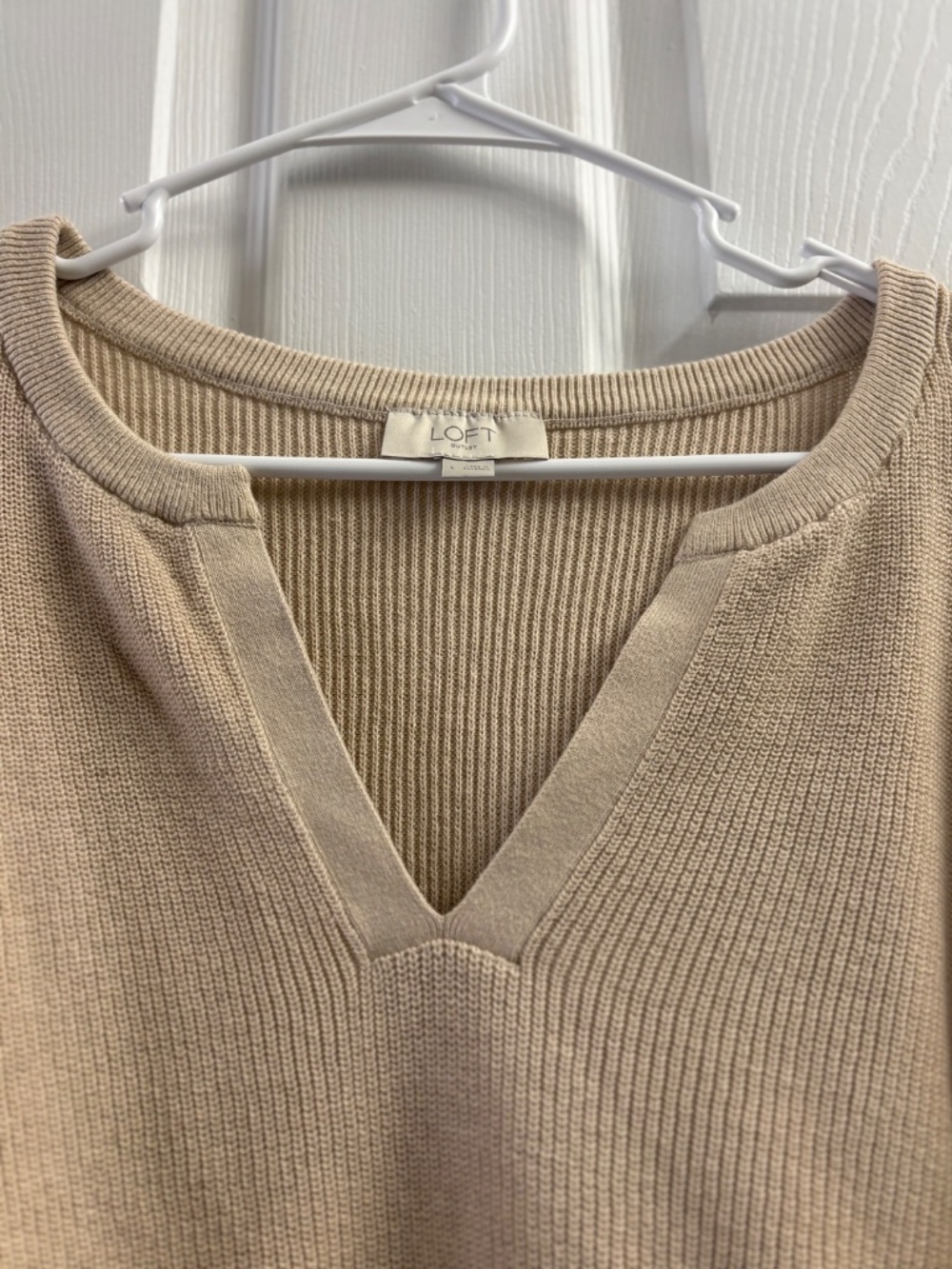 Women's Loft Tan V-Neck Long Sleeve Sweater - Picture 2 of 6